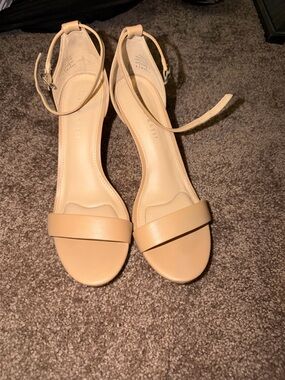 Kelly & Katie Beige Ankle-Strap Block Heel Sandals